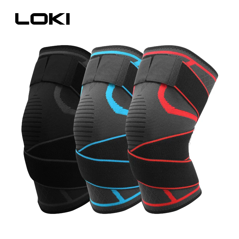 

LOKI Hot sale elastic adjustable compression knee sleeve safety sports non-slip knee support brace, Red,blue,gray
