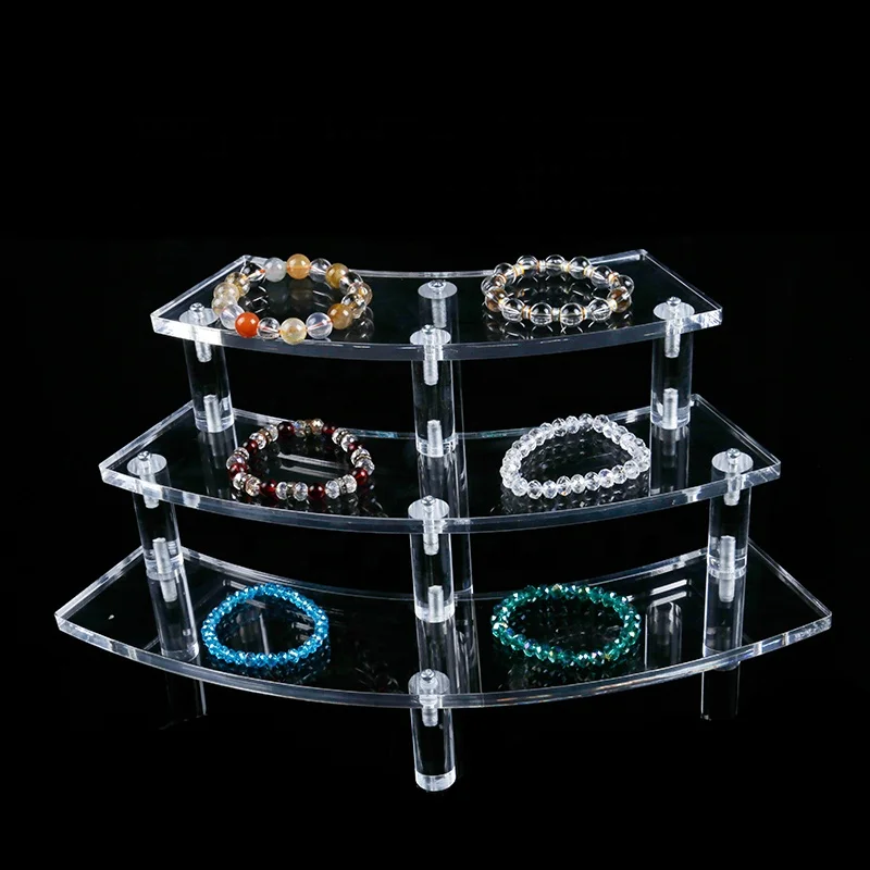 Clear Acrylic 3 Tier Half Moon Shelf Unit Table Top Retail Display