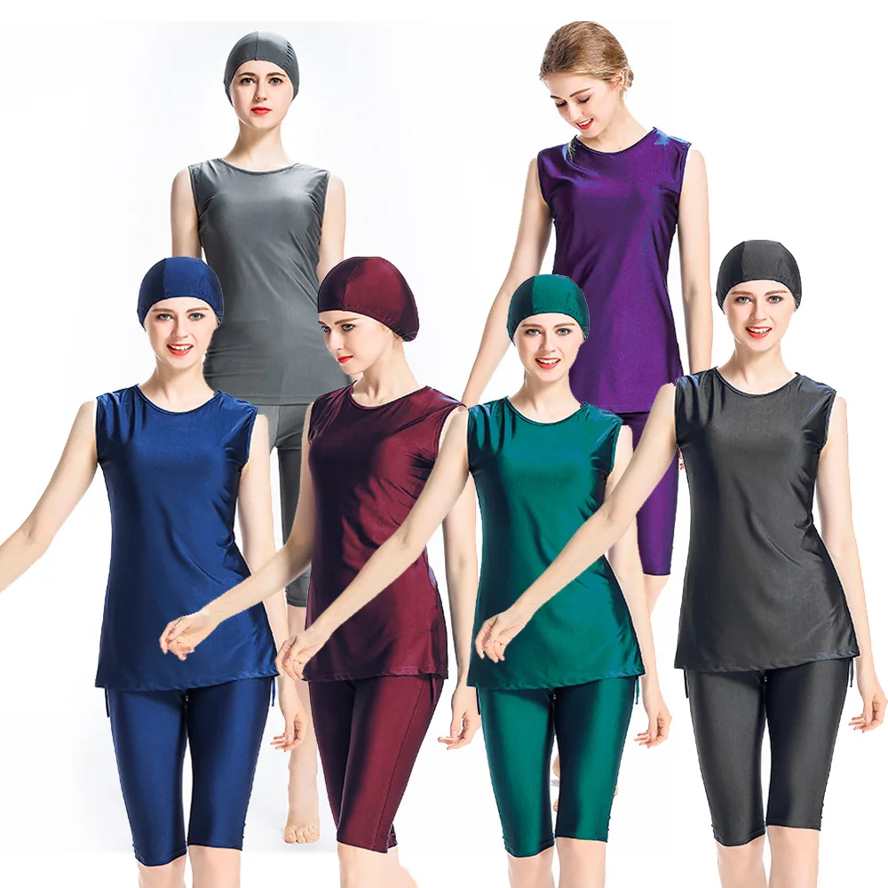 

2022 Hanrong Arabian Women Islamic Swimsuit Ladies Bikini Muslim Islamic Sleeveless Swimwear Small MOQ Custom Logo Bikinis