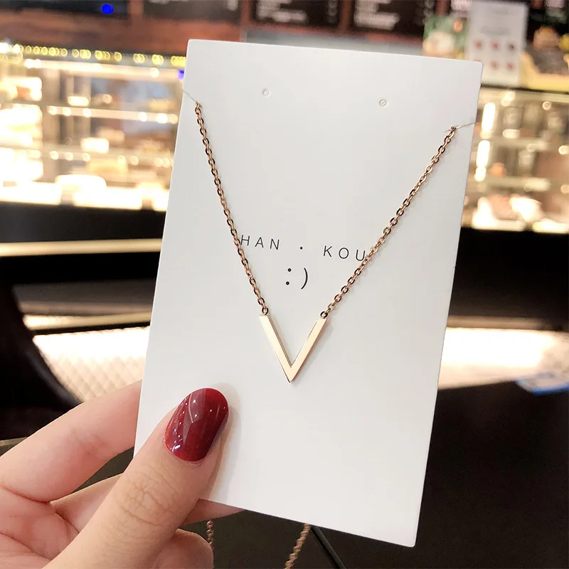 Exquisite Simple Women Jewelry Titanium Steel Necklace V Letter Gold Plated Necklace