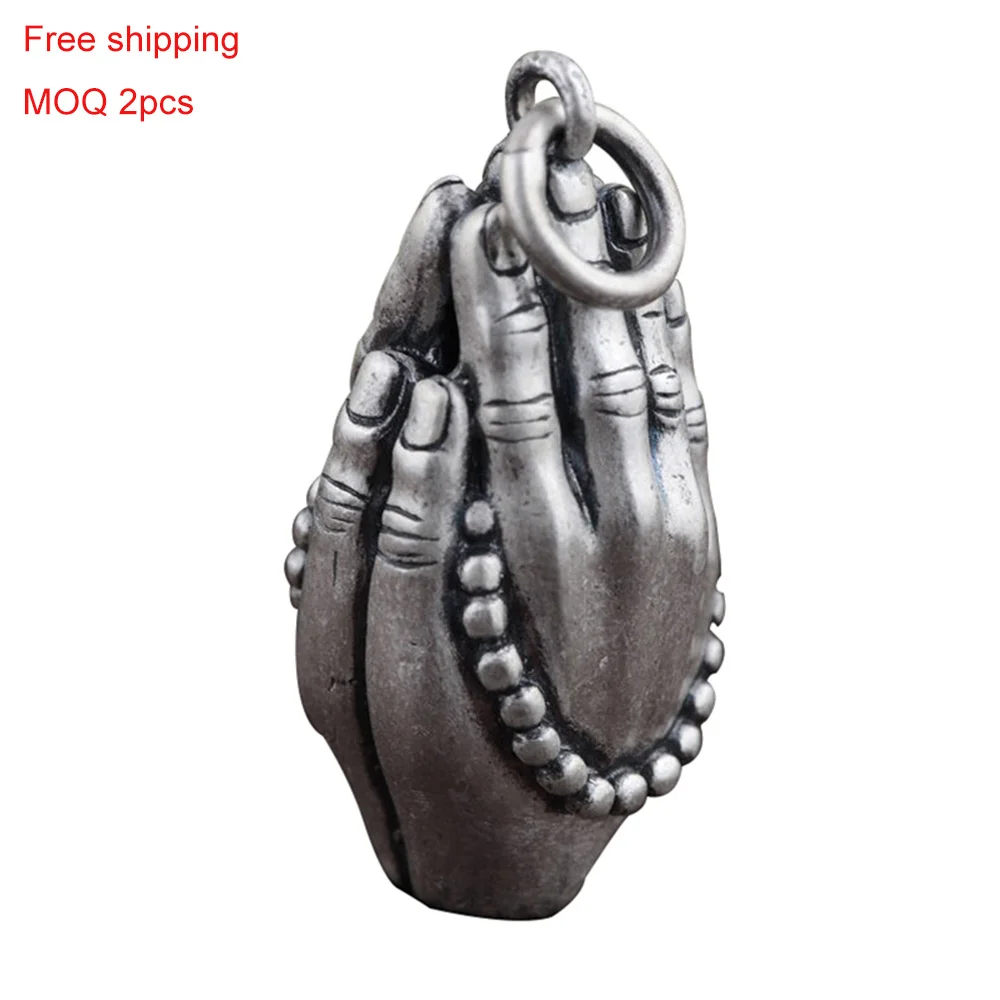 

Real Pure 990 Sterling Silver Pendant Buddha's Hand Vintage Unique Design For Prayer Fine Jewelry