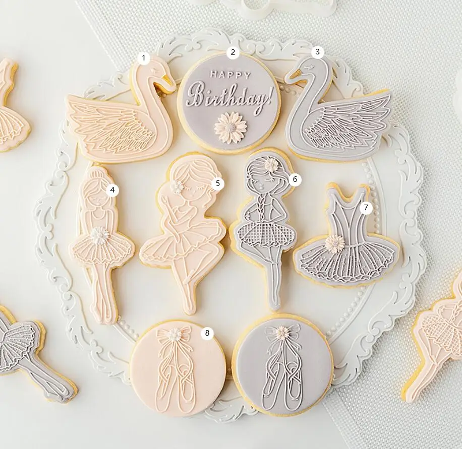 

EMBOSSER AND CUTTER ballet girl happy birthday Cake acrylic board Cutter reverse stamp Fondant plastic Mould tools Baking