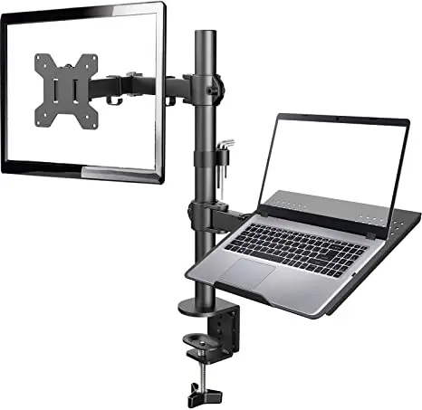 

Laptop Monitor Mount Stand with Keyboard Tray, Adjustable Notebook Desk Mount with Clamp and Grommet Mounting Base for 13 to 27, Black