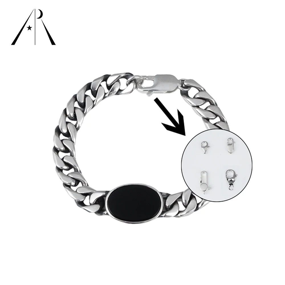 

Wholesale 100% S925 Sterling Silver men and women jewelry retro fashion hiphop rock black agate cuban chains bracelet