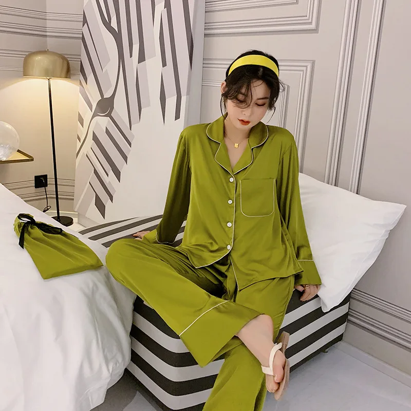 

New style Customized Ladies Button Down Pjs Loungewear 2pcs Female Soild Silk Like Satin Pajamas High Qaulity Women sleepwear, Refer to the picture