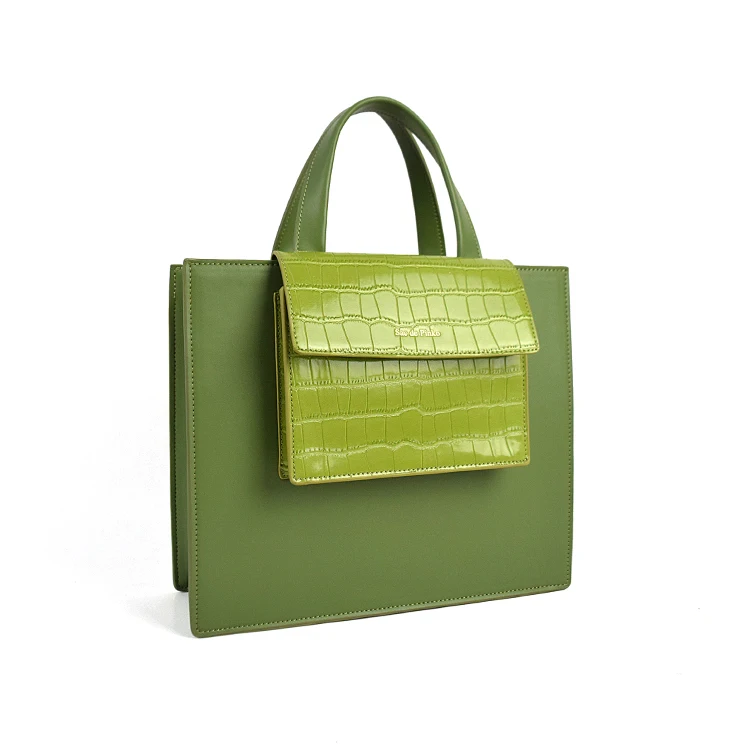 

2021 Trendy Lady Stitching Design Faux Leather Crocodile Texture Handbag Fashion Women Bag, Green