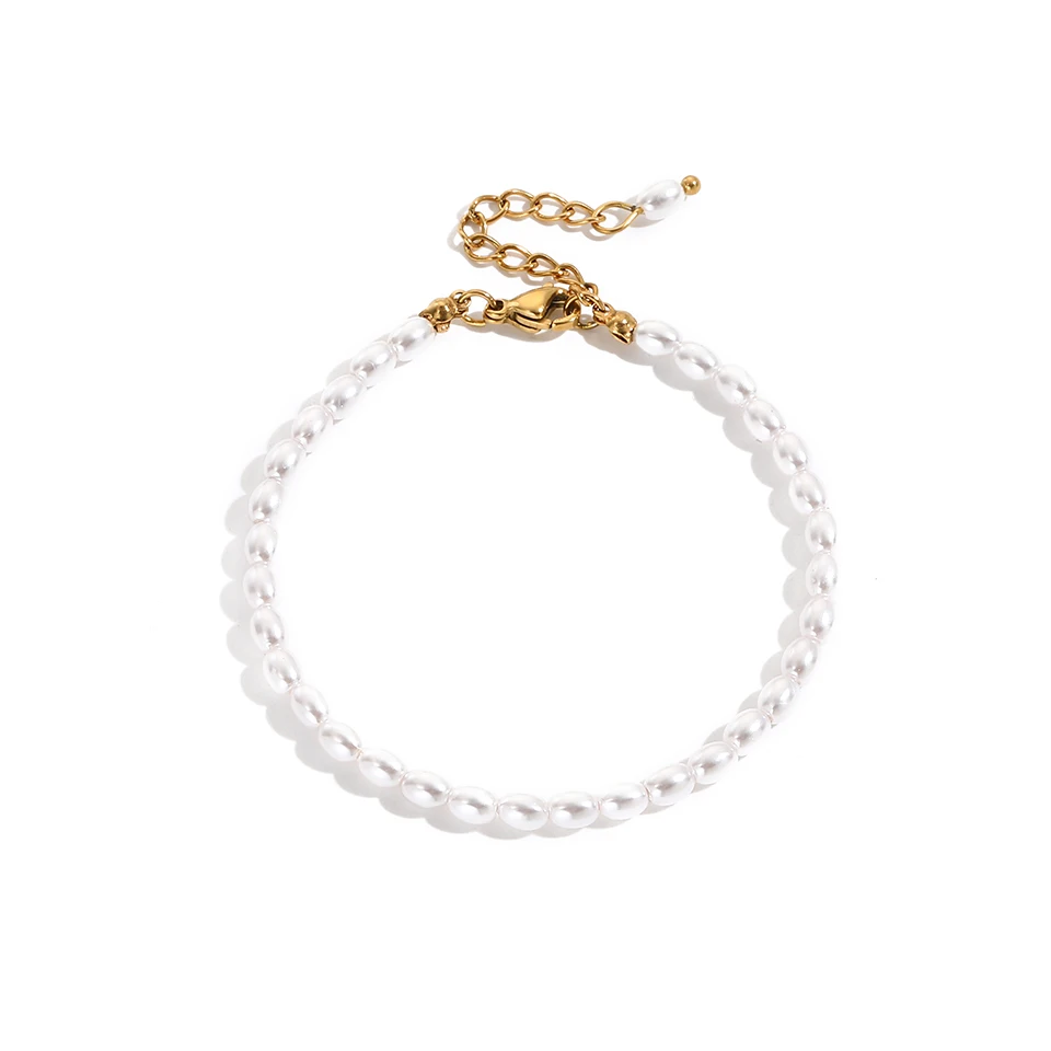 

Simple Stainless Steel 14K Gold Plated Imitation Irregular Pearl Bracelet Titanium Steel PVD Imitation Oval Pearl Chain Bracelet