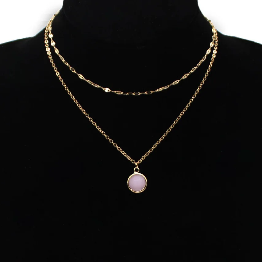 

Weihao New Fashion Jewelry Simple Level Clavicle Chain Necklace Geometric Round Gem Cuba Chain Alloy Pendant Necklace, As picture show