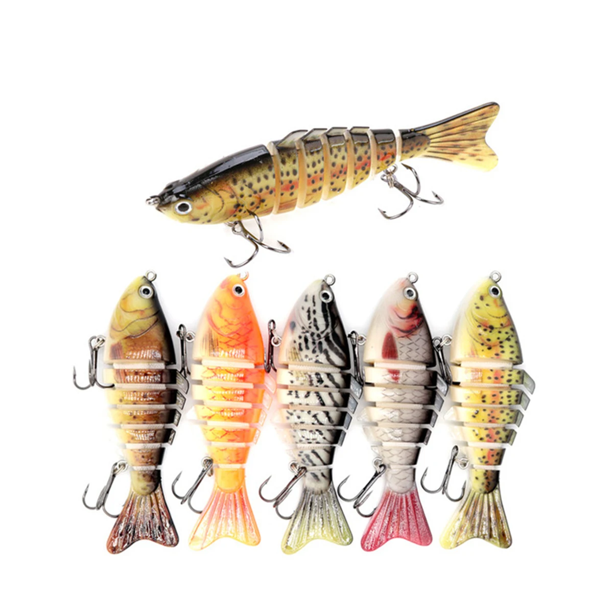 

Bass Fishing Lures 100mm 15g 3D Eyes 7 Segment Double Hook Baits Artificial Bait Multi Jointed Swimbaits Slow Sinking