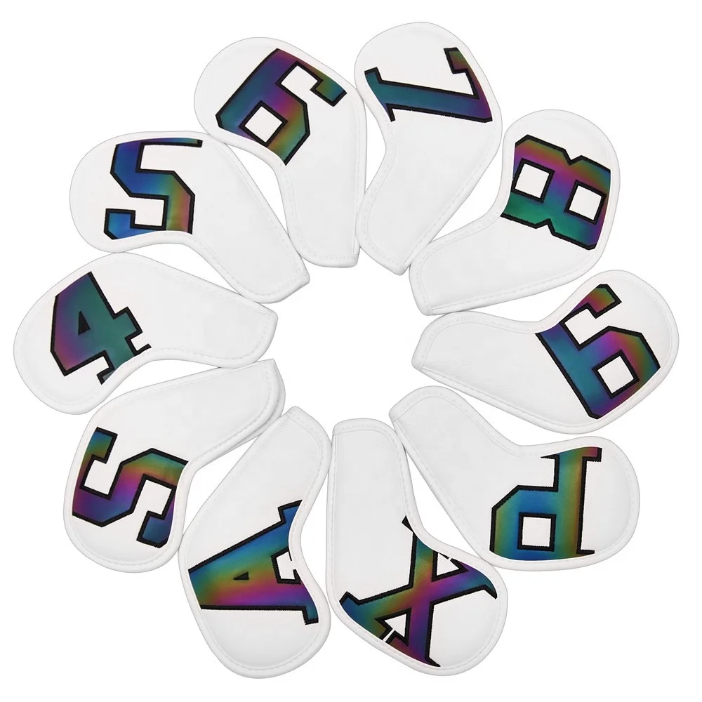 

Drop-shipping White 10pcs One Set PU Leather with Number Golf Irons Club Head Covers, Accept custom