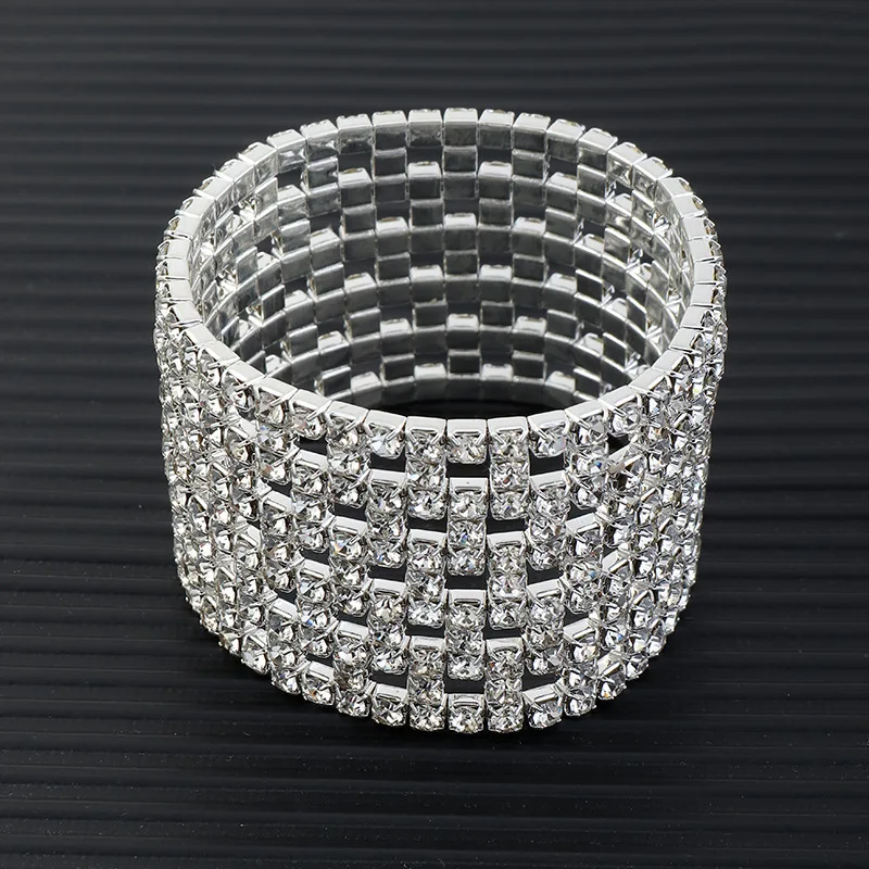 

In Stock Luxury Multi- layer Silver Diamond Crystal Bracelet Women Fashion Bling Rhinestone Elastic Bracelet Jewelry, Picture shows