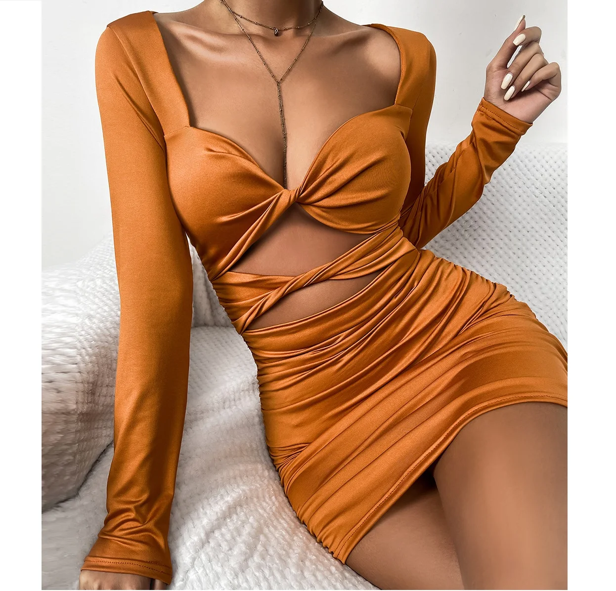 

Fall 2022 Women Clothes Women Fashionable Sexy V Neck Long Sleeve Ladies Midi Party Dress