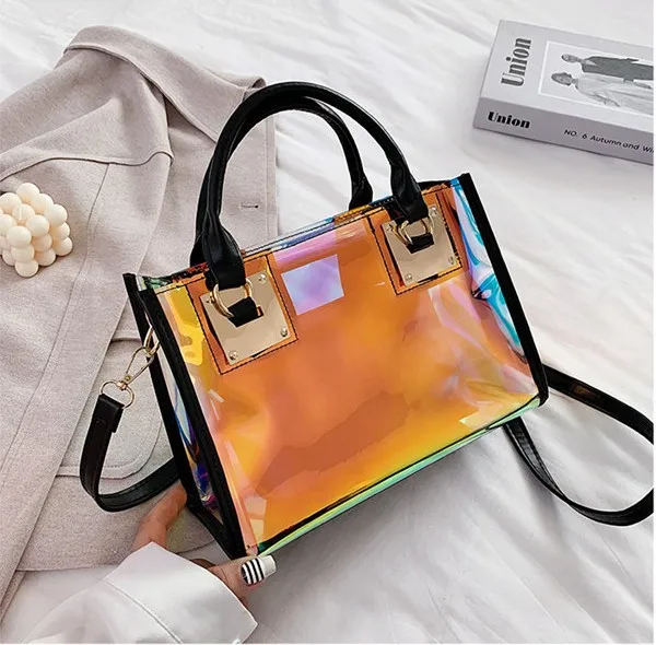 

2021 Korea style colorful laser holographic women PVC jelly bag for women