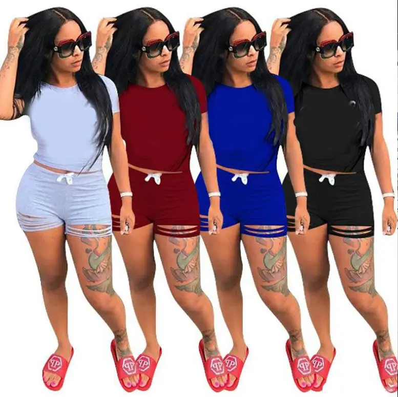 

Custom Logo 2021 Sexy Summer Clothes 2 piece outfit ladies 2 piece outfit biker short pants two piece set women