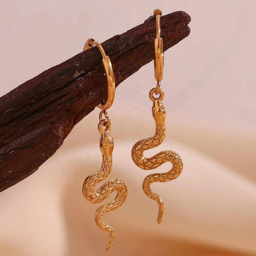 

Engraved Snake Earring Tarnish Free Drop Earring boucles d'oreilles Waterproof Stainless Steel Earring