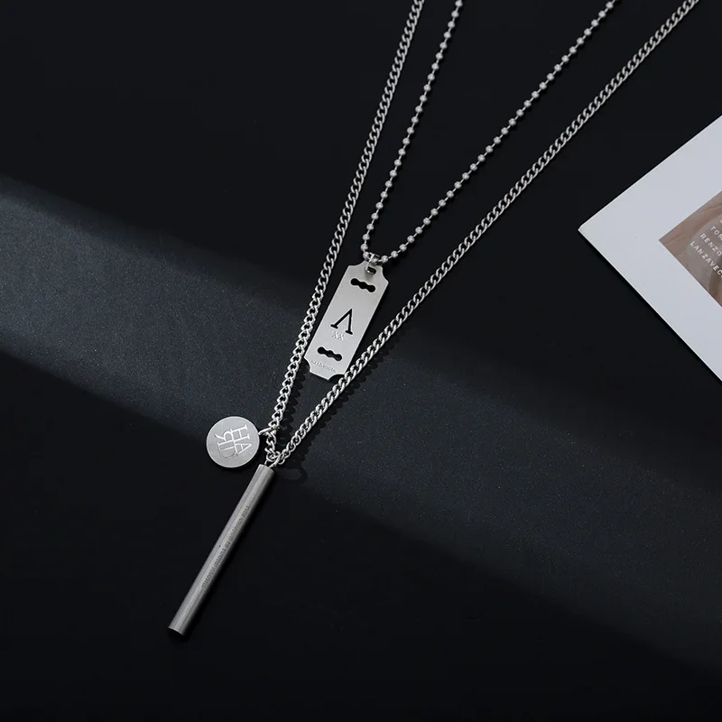 

new statement two layered titanium necklace chain