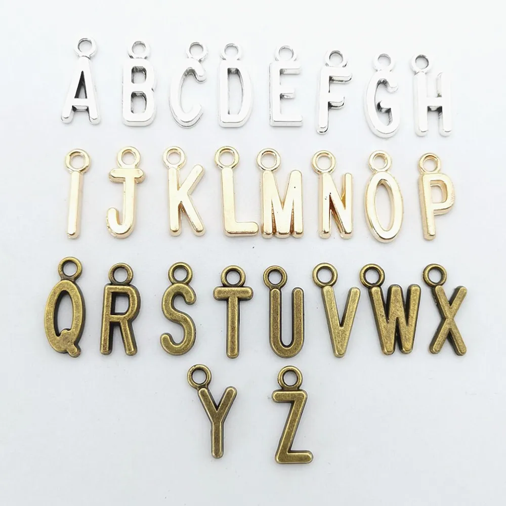 

26 letters/lot fashion letter charms hanger -metal with gold,antique silver,antique copper plating