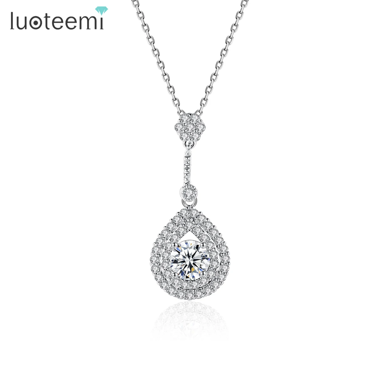 

LUOTEEMI White Gold Plated Elegant Teardrop Luxury CZ Zirconia Fancy Pedant Necklace Women