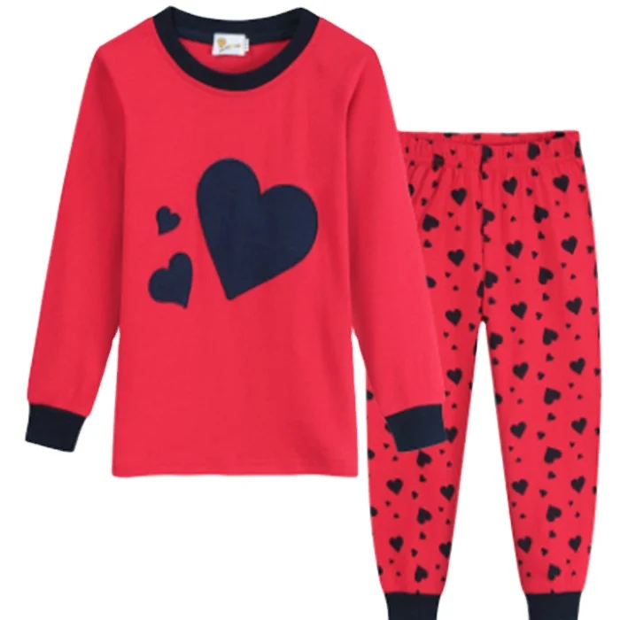 

New Fashion pure cotton Red Tracksuit lovely heart-shaped sweater sweet pants sets children's Printed heart pajama sets, Red&customer's requirement