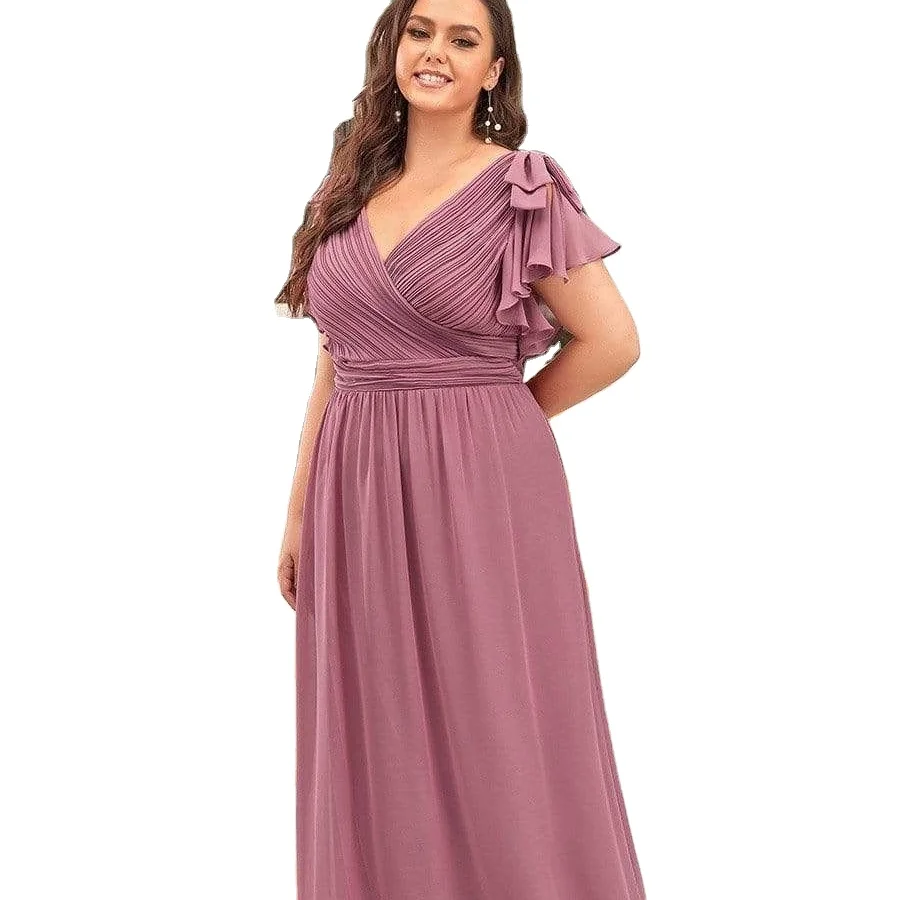 

Plus Size Evening Dress Ruched Bodice Evening Dresses with Ruffles Sleeves