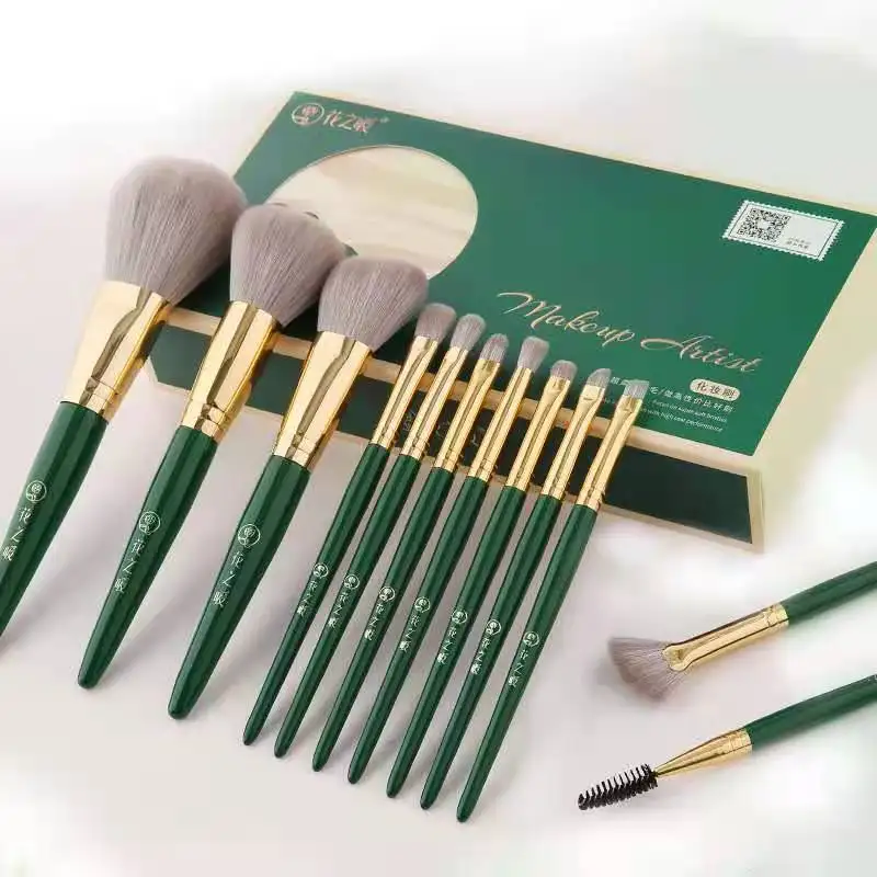 

professional eye makeup brush set for face wholesale cleaner holder private label luxury makeup brushes custom logo organizer, Green