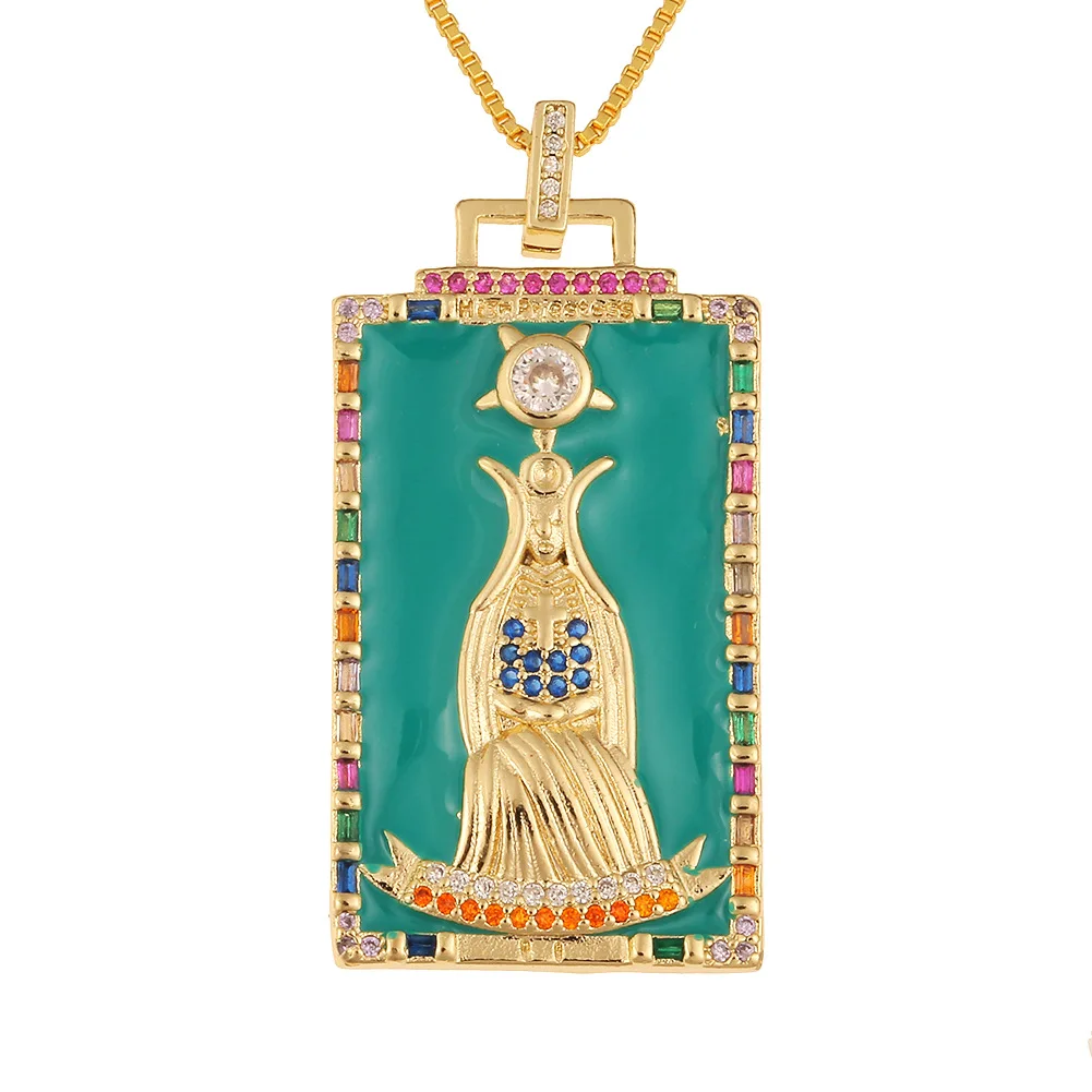 

Europe and US tarot card necklace new accessories drop oil tarot necklace tarot card necklace gold filled