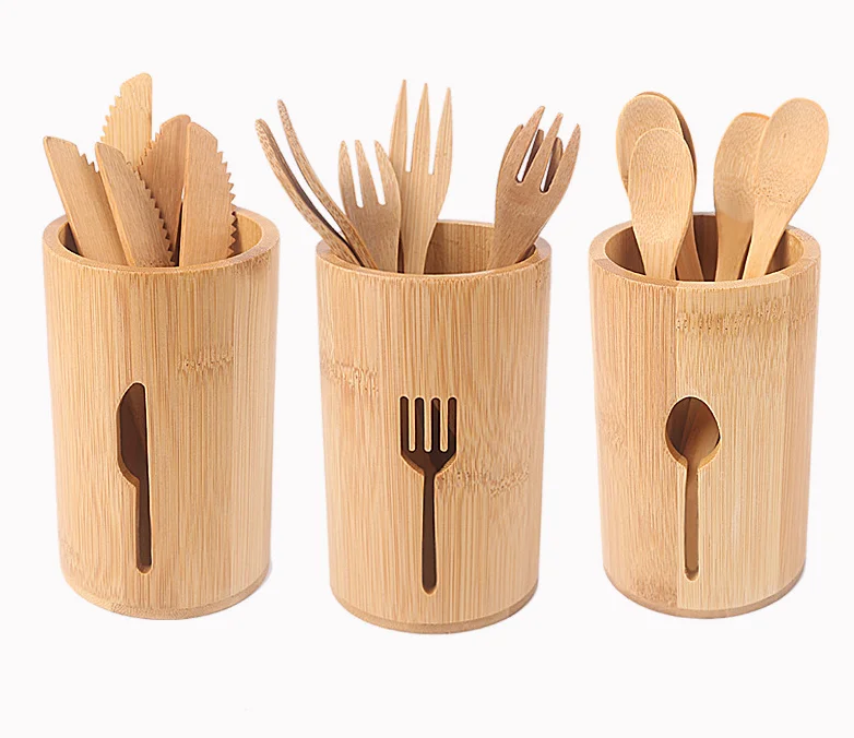 

Organic bamboo spoon knife fork chopsticks holder for kitchen organizer