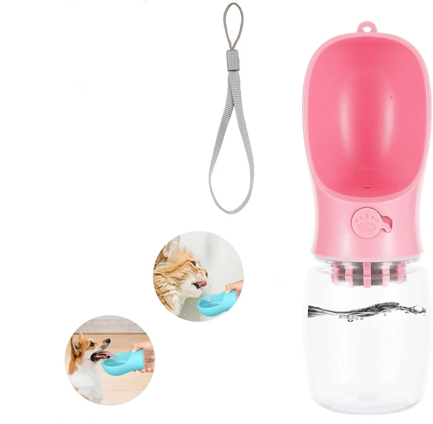 

Amazon Hot Sells ABS Materials Outdoor Portable In Leash Travel Collapsible Pet Dog Water Bottle, Pinl/blue/white