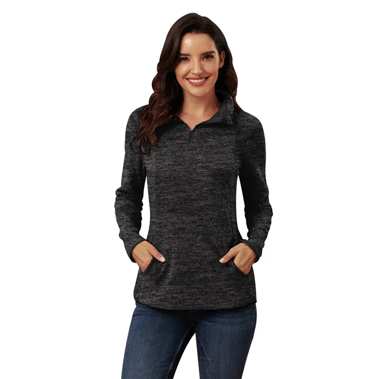 

1/4 Zipper Women Casual Long Sleeve Color Block Sweatshirts Stand Collar Pullover Tunic Tops with Pockets OEM Blank Customizable, Customized color