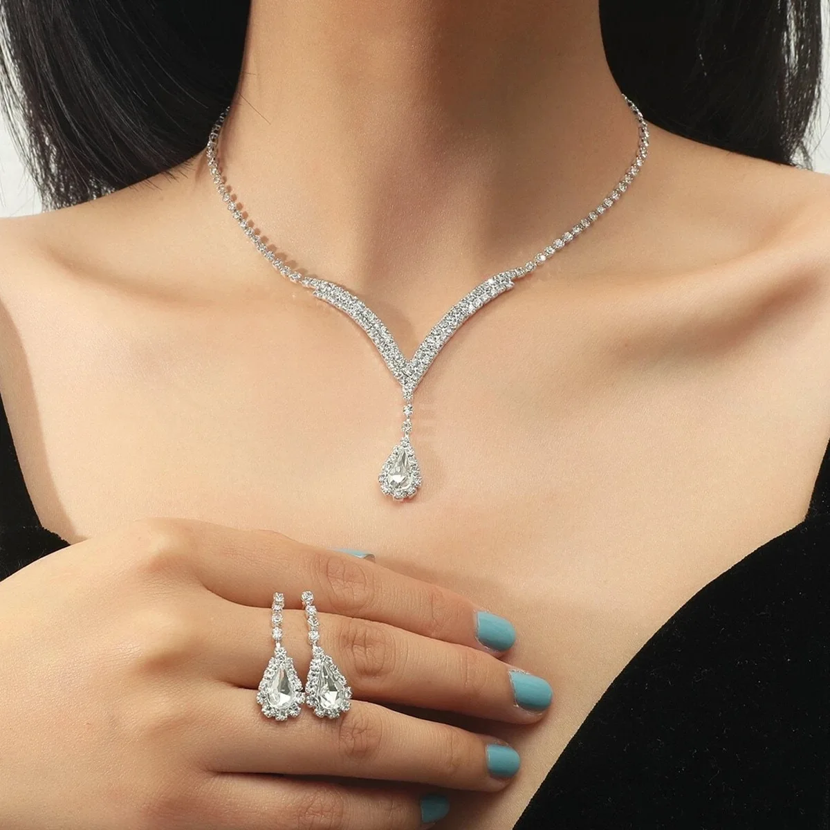 

European And American Drop Pendant Necklace Earring Jewelry Sets Wedding Jewelry Set Bridal