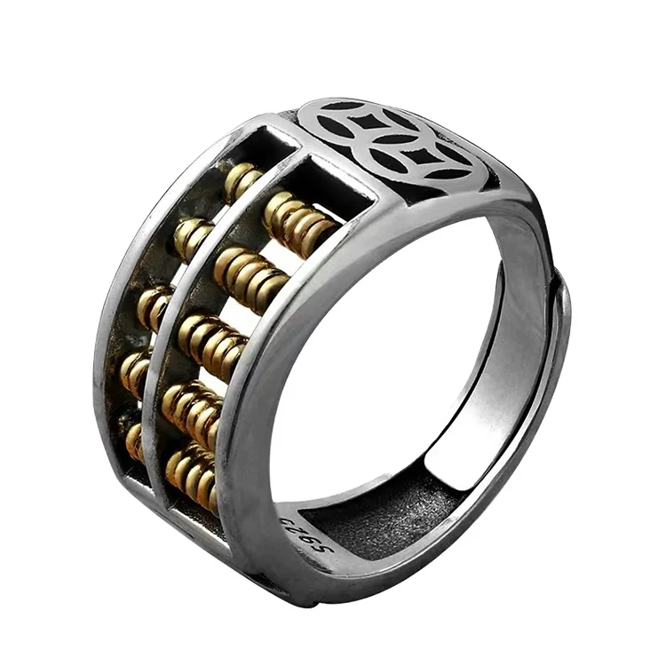 

Certified : Gathering Money Abacus Ring Sterling Silver Men's And Women's Same Open Ring Beads Will Turn