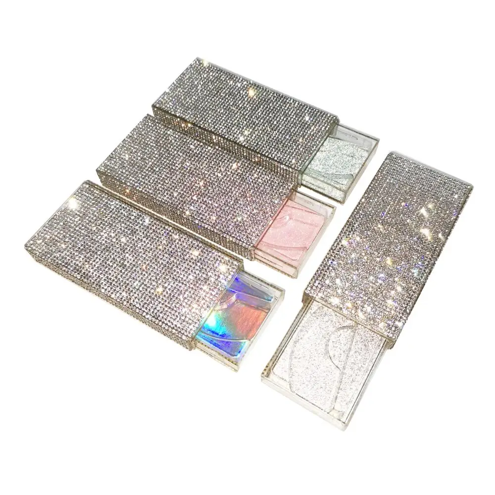 Transparent PVC lash tray rectangle lash box Empty luxury crystal silide drawer eyelash packaging box with glitter card