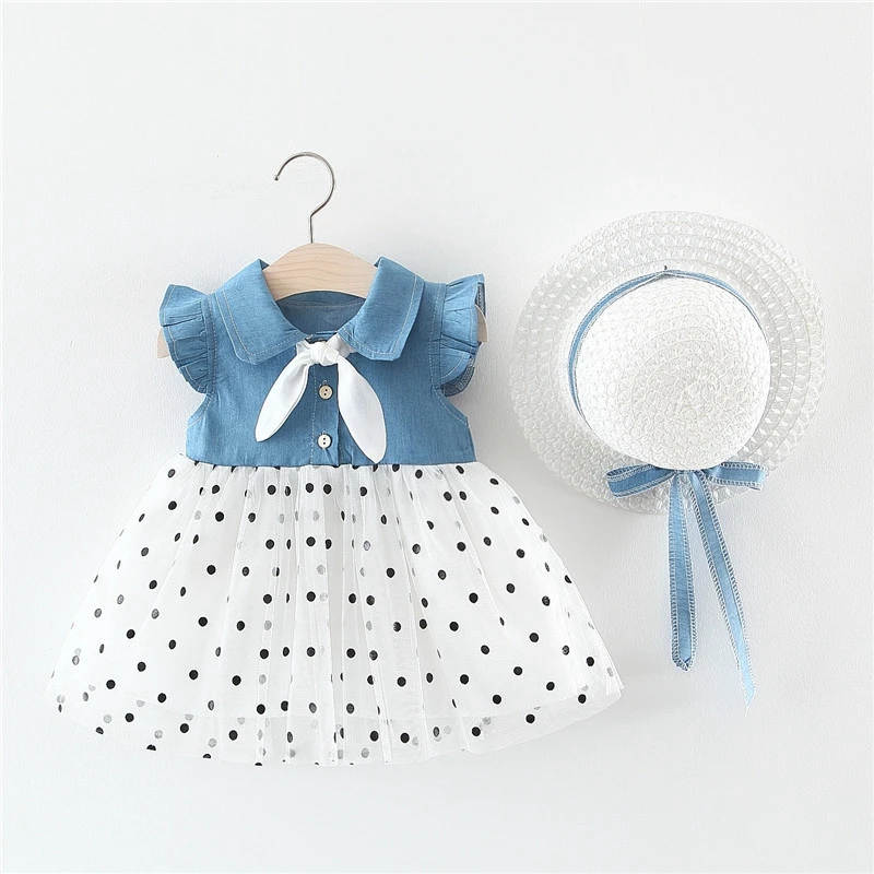 

2020 infant Summer Dress Hat Girl Princess Toddler Baby Girl dresses Party wedding denim Clothes Outfits