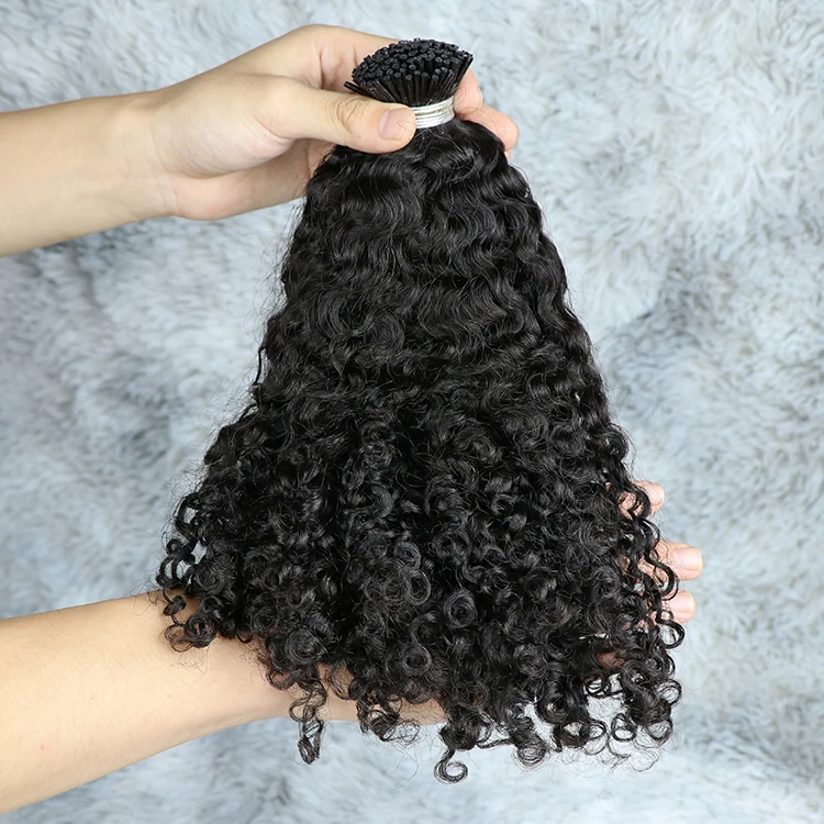 

Unprocessed indian i-tip hair extensions mink raw indian curly i tip