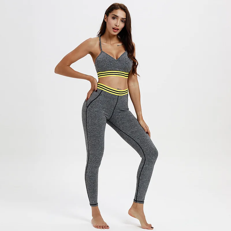 

Wholesale Workout Clothing Slim Fit Yoga Suit Women Sexy Sport Clothes Athleisure Wear Fitness Yoga Pants Set With Bra, As picture