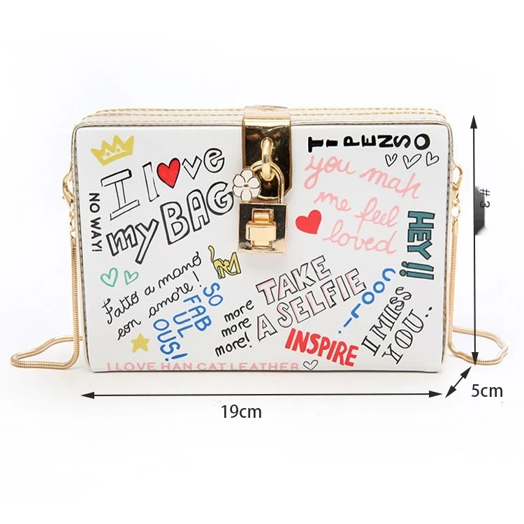 

XP1007 2020 graffiti leisure fashion letters designer box bags chain shoulder crossbody fashion handbags