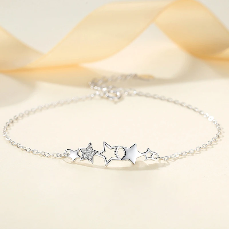 

Wholesale Custom Jewelry 925 Sterling Silver Crystal Cubic Zirconia 2021 Friendship Bracelet Star Charms Korean Bracelet