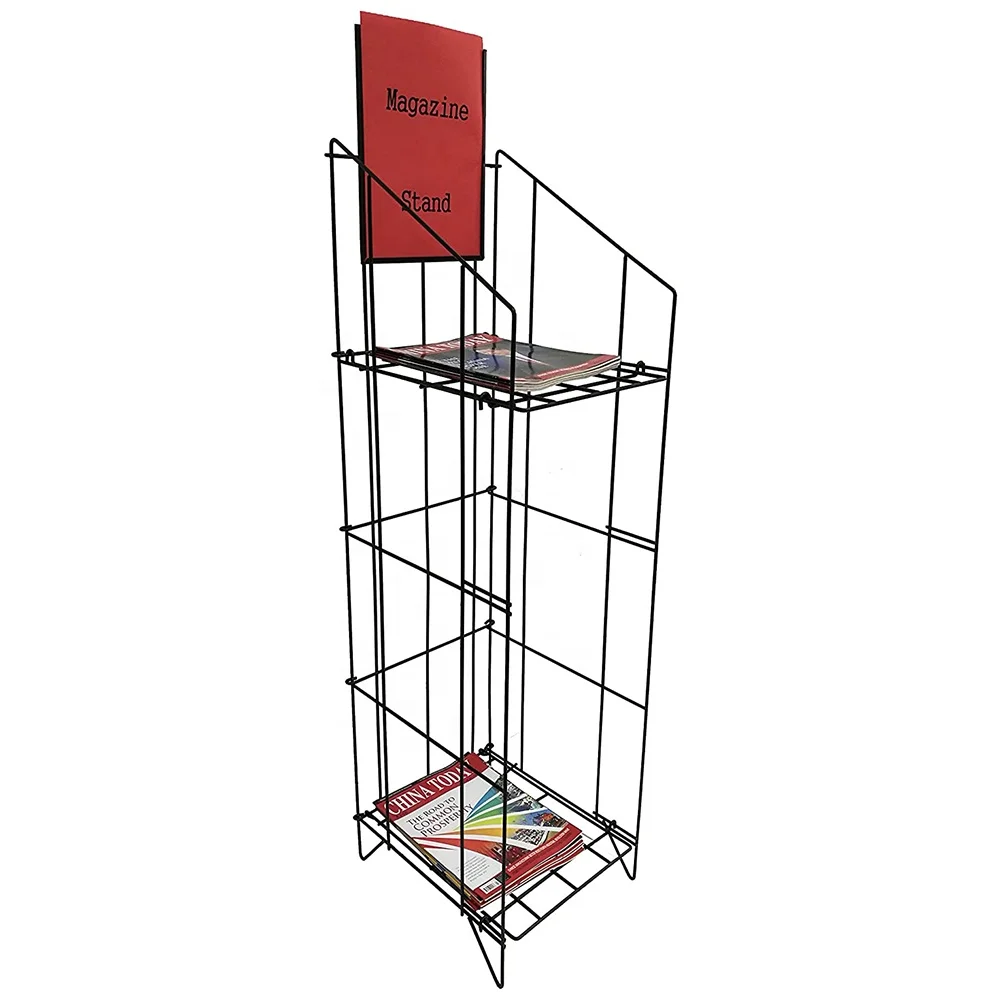 High Quality Floor Type Metal Wire Newspaper Rack Magazine Display