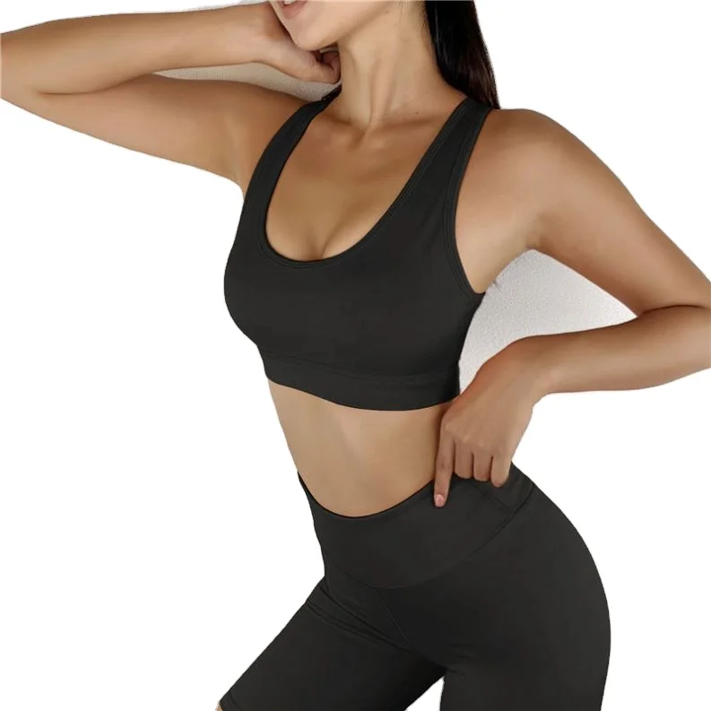 

2021 Summer Solid Color Tank Bra Sets Womens Sleeveless Top Ladies High Waist Fashion Shorts Workout Set Private Label