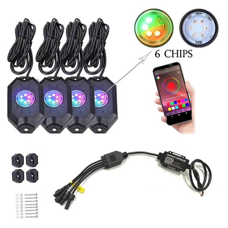 Chasing Color LED Rock Light Bluetooth Control With Brake And Turn Signal Light For ATV UTV Buggy Polaris RZR Can am Accessories
