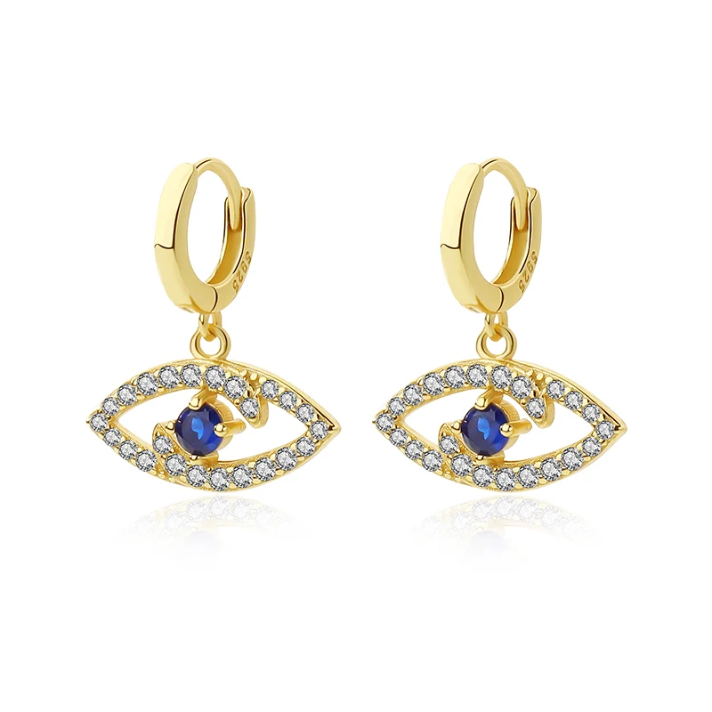 

Damila Design Evil eye drop earrings Gold Plated 925 Sterling Silver Blue Zircon Eye Hoop Earrings for Women