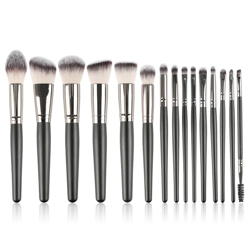 

Hot Fashion Makeup Brush Vendor 15pcs Black Vegan Synthetic Fiber Private Label Makeup Brushes Set