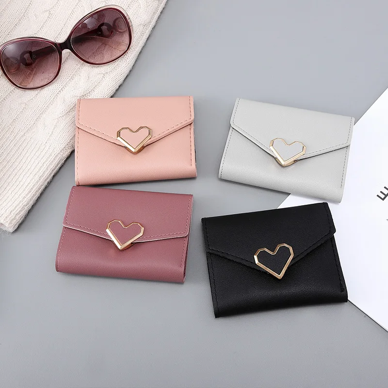 

Coin Loving Heart Pink Cash Money Purses Card Holder Short Women Wallet