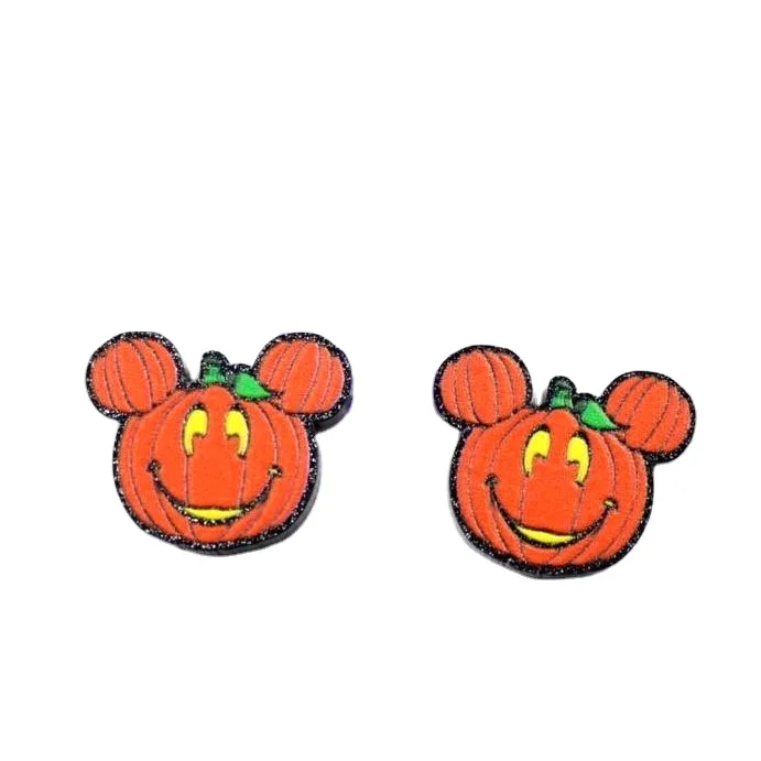 

ERS091ER1019 Free Shipping Halloween Fall Autumn UV Print Cute Mouse Pumpkin Acrylic Earrings