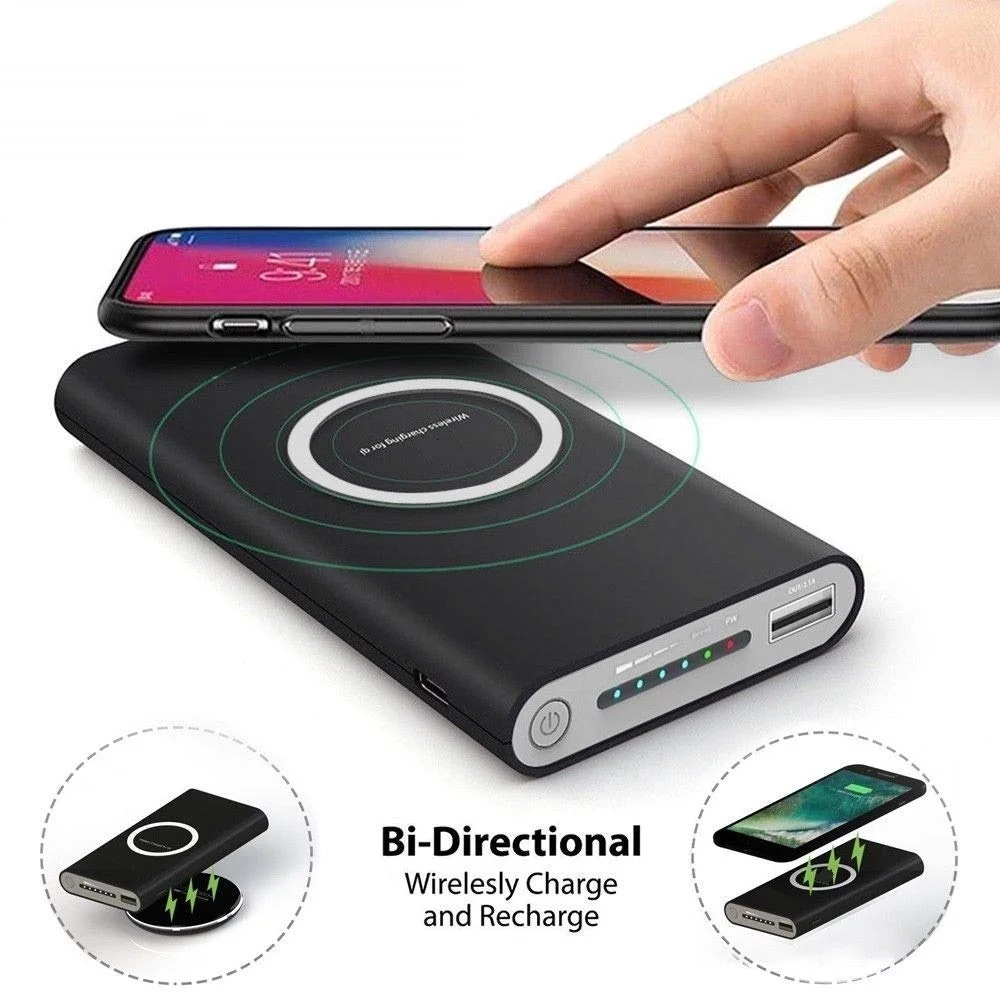 

New Premium Wireless Charger 10000mah Universal Portable Power Bank 10000 Mah Qi Wireless Powerbank With Led Light, Black,white,gray