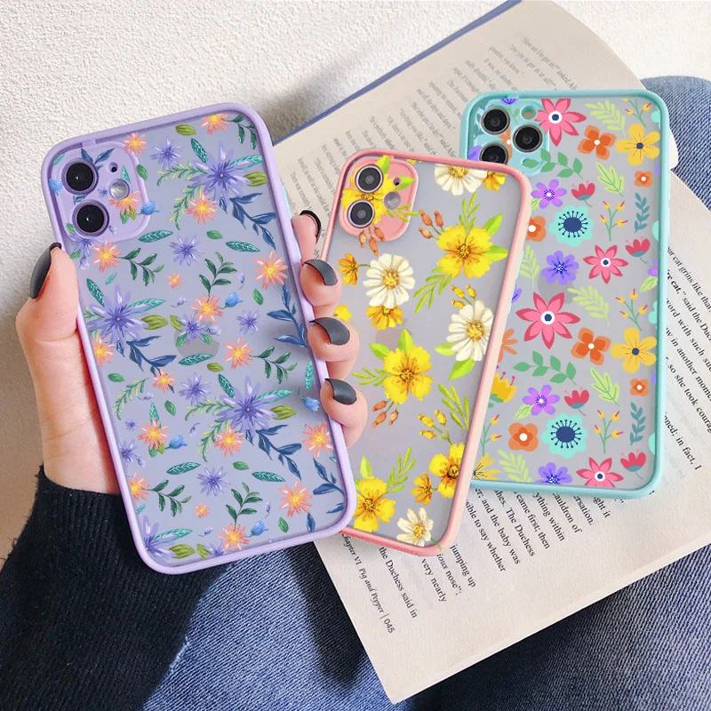 

Fashion Cute Flower Phone Case for iPhone 12 11 Pro Max 6s 7 8 Plus X XR XS Max SE2020 Cover Back Capa Translucent Soft Coque