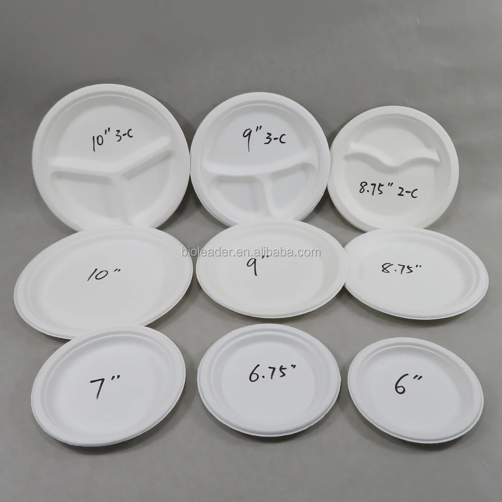 

No PFAS Free Biodegradable Compostable Disposable Plates 6 7 8 9 10 inch Sugarcane Bagasse Plate Dishes for Food