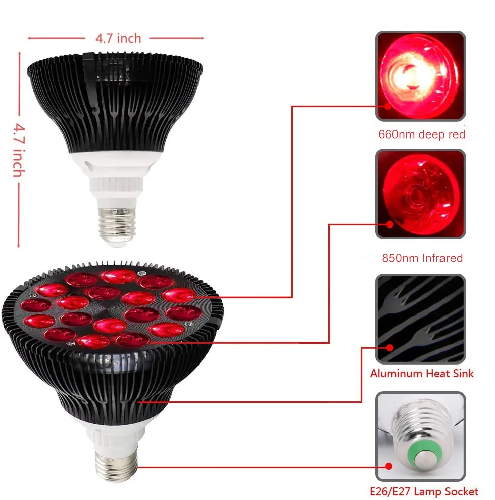 

2021 Amazon hot selling 54w e27 bulb infrared lamp therapy portable led red pdt light therapy 660nm 850nm for pain relief
