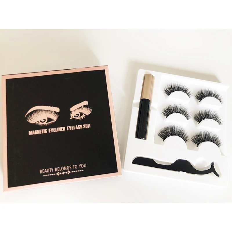 

3 pairs 3D Magnetic Eyelashes Kit Magnet Lashes Magnetic Eyeliner Makeup With Tweezers 5 Magnet eyelash, Natural black