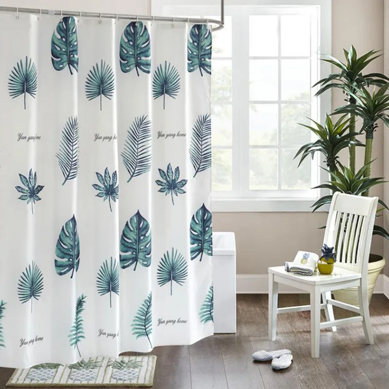 

Bath Curtain Green plants Pattern Shower Curtains Bathroom Waterproof Thickened Polyester Cloth with 12 Pcs Hooks